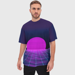 Мужская футболка oversize 3D Закат розового солнца Vaporwave Психоделика - фото 2