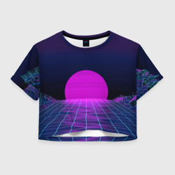 Женская футболка Crop-top 3D Закат розового солнца Vaporwave Психоделика