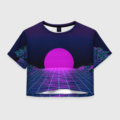 Женская футболка Crop-top 3D Закат розового солнца Vaporwave Психоделика, цвет 3D печать