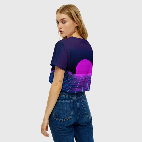 Женская футболка Crop-top 3D Закат розового солнца Vaporwave Психоделика, цвет 3D печать - фото 5