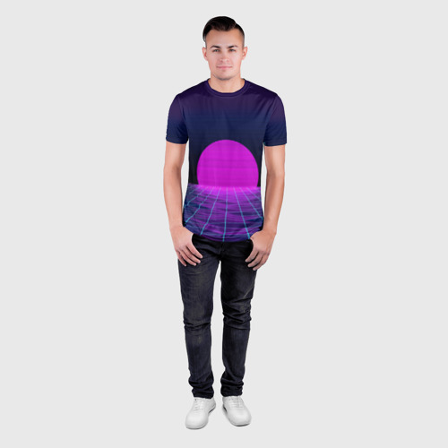 Мужская футболка 3D Slim Закат розового солнца Vaporwave Психоделика, цвет 3D печать - фото 4