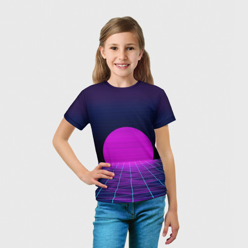 Детская футболка 3D Закат розового солнца Vaporwave Психоделика, цвет 3D печать - фото 5