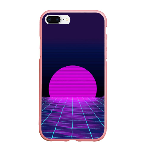 Чехол для iPhone 7Plus/8 Plus матовый с принтом Закат розового солнца / Vaporwave / Психоделика, вид спереди #2