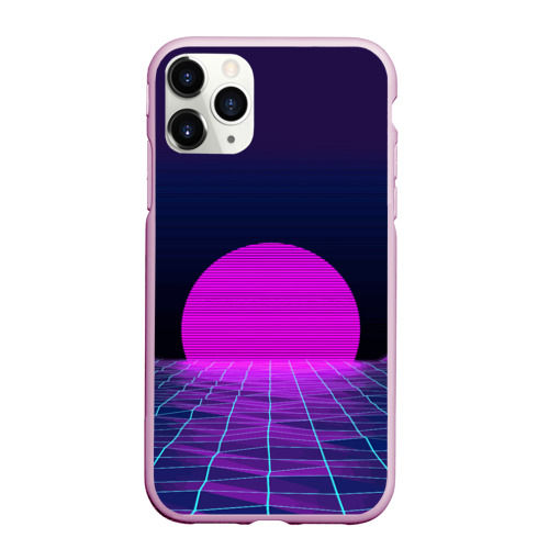 Чехол для iPhone 11 Pro Max матовый с принтом Закат розового солнца / Vaporwave / Психоделика, вид спереди #2