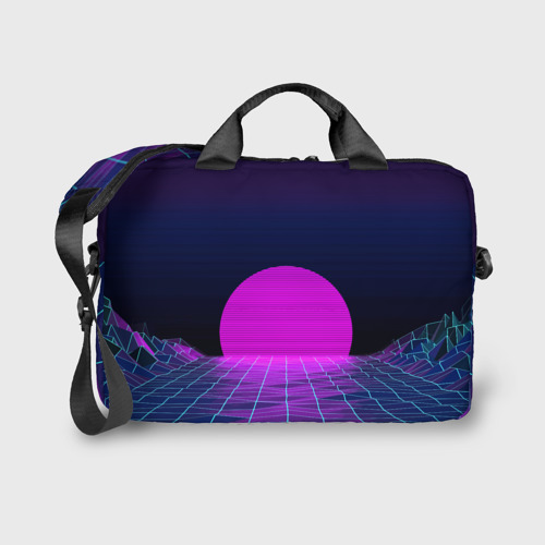 Сумка для ноутбука 3D Закат розового солнца Vaporwave Психоделика, цвет 3D печать - фото 2