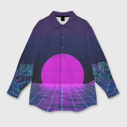 Женская рубашка oversize 3D Закат розового солнца Vaporwave Психоделика