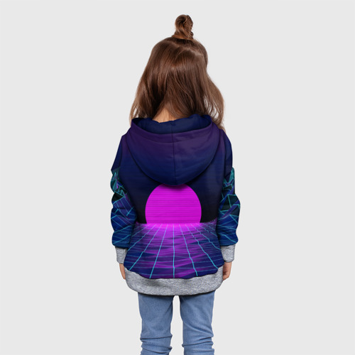 Детская толстовка 3D Закат розового солнца Vaporwave Психоделика, цвет меланж - фото 5