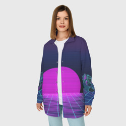 Женская рубашка oversize 3D Закат розового солнца Vaporwave Психоделика - фото 2