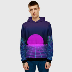 Мужская толстовка 3D Закат розового солнца Vaporwave Психоделика - фото 2