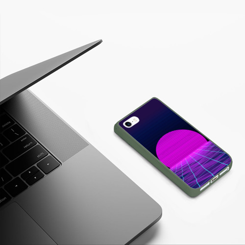 Чехол для iPhone 5/5S матовый Закат розового солнца Vaporwave Психоделика, цвет темно-зеленый - фото 5