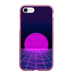 Чехол для iPhone 7/8 матовый Закат розового солнца Vaporwave Психоделика
