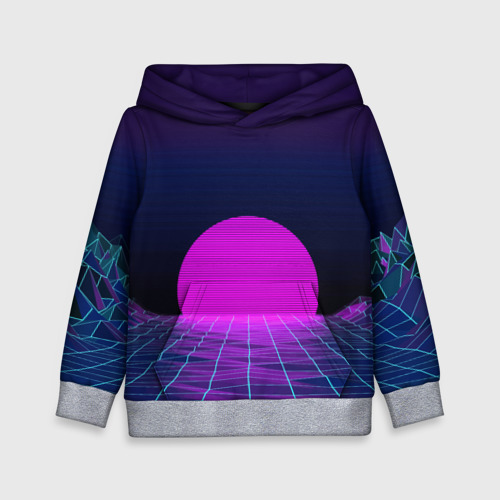 Детская толстовка 3D Закат розового солнца Vaporwave Психоделика, цвет меланж