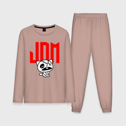 Мужская пижама с лонгсливом хлопок JDM Kitten-Zombie Japan, цвет пыльно-розовый