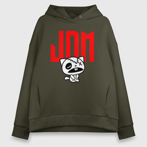 Женское худи Oversize хлопок JDM Kitten-Zombie Japan, цвет хаки