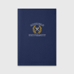 Обложка для паспорта матовая кожа Michigan University - лого американского университета на синем