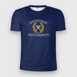 Мужская футболка 3D Slim Michigan University - лого американского университета на синем