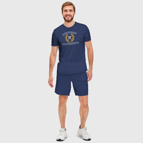 Мужской костюм с шортами 3D Michigan University - лого американского университета на синем, цвет 3D печать - фото 3