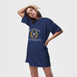 Платье-футболка 3D Michigan University, дизайн в стиле американского университета на синем фоне - фото 2