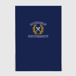 Постер Michigan University, дизайн в стиле американского университета на синем фоне