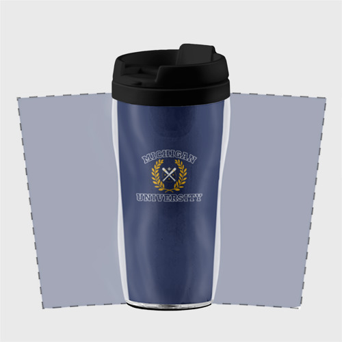 Термокружка-непроливайка Michigan University - лого американского университета на синем, цвет черный - фото 2