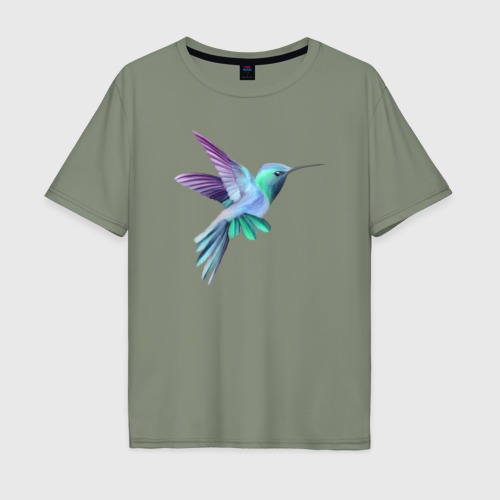Мужская футболка хлопок Oversize Красивая колибри, цвет авокадо