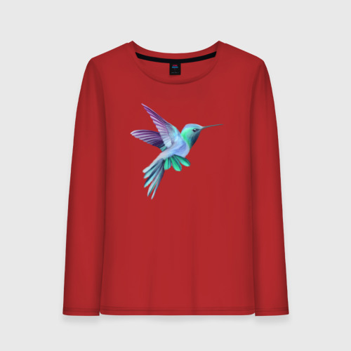 Женский лонгслив хлопок Красивая колибри, цвет красный