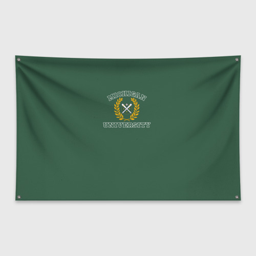 Флаг-баннер Michigan University, дизайн в стиле американского университета на зеленом фоне