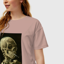 Женская футболка хлопок Oversize Череп с горящей сигаретой Ван Гог - фото 2