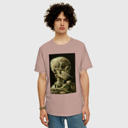 Мужская футболка хлопок Oversize Череп с горящей сигаретой Ван Гог - фото 2
