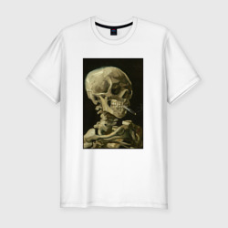 Приталенная футболка Череп с горящей сигаретой Ван Гог (Мужская)