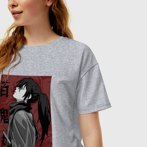 Женская футболка хлопок Oversize Самурай Хяккимару, цвет меланж - фото 3