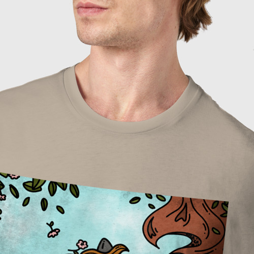 Мужская футболка хлопок Рождение мопса, цвет миндальный - фото 6