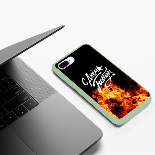 Чехол для iPhone 7Plus/8 Plus матовый С днём победы огонь, цвет салатовый - фото 5