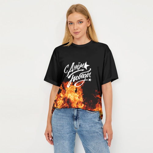 Женская футболка oversize 3D С днём победы огонь, цвет 3D печать - фото 5