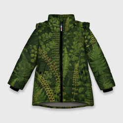 Зимняя куртка для девочек 3D Цветы Зеленые Папоротники