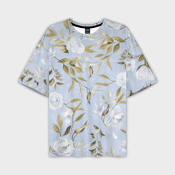Мужская футболка oversize 3D Цветы Золотые Листья