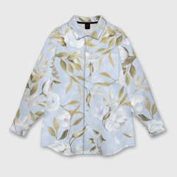 Мужская рубашка oversize 3D Цветы Золотые Листья