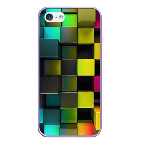 Чехол для iPhone 5/5S матовый Colored Geometric 3D pattern, цвет светло-сиреневый