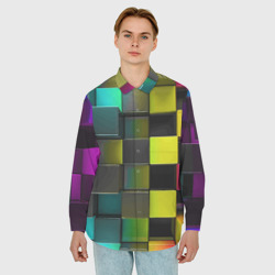 Мужская рубашка oversize 3D Colored Geometric 3D pattern - фото 2