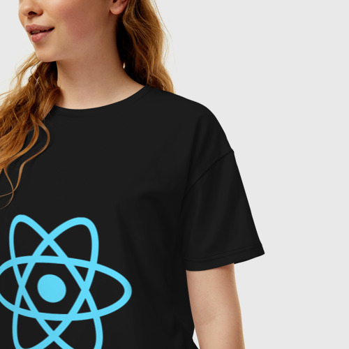 Женская футболка хлопок Oversize React Javascript библиотека, цвет черный - фото 3
