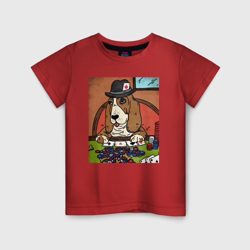 Детская футболка хлопок Бассет-хаунд с картами, цвет красный
