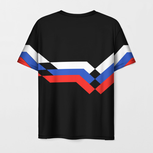 Мужская футболка 3D с принтом РОССИЯ | ТРИКОЛОР | ЛИНИИ, вид сзади #1