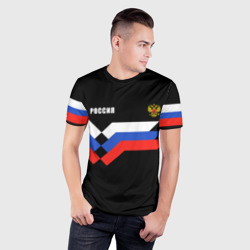 Мужская футболка 3D Slim Россия триколор линии - фото 2