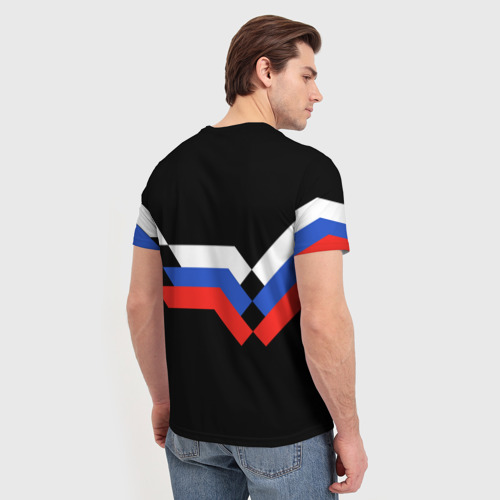 Мужская футболка 3D с принтом РОССИЯ | ТРИКОЛОР | ЛИНИИ, вид сзади #2