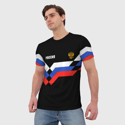 Мужская футболка 3D с принтом РОССИЯ | ТРИКОЛОР | ЛИНИИ, фото на моделе #1