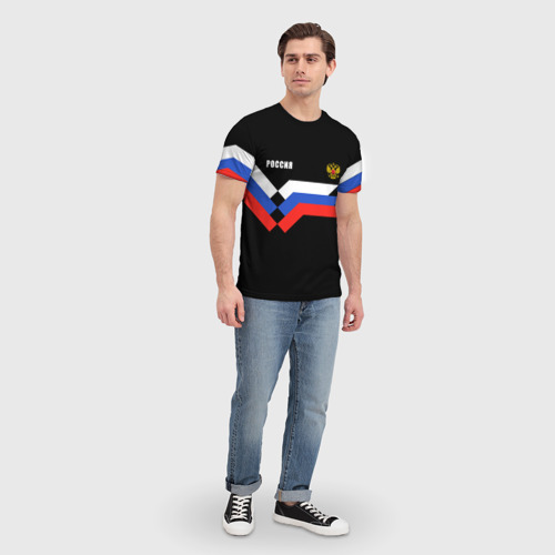 Мужская футболка 3D с принтом РОССИЯ | ТРИКОЛОР | ЛИНИИ, вид сбоку #3