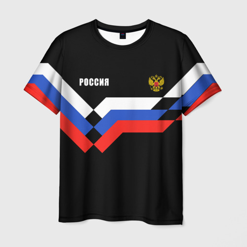 Мужская футболка 3D с принтом РОССИЯ | ТРИКОЛОР | ЛИНИИ, вид спереди #2