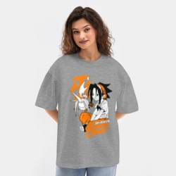 Женская футболка Oversize хлопок texturе Шаман Кинг Shaman king Йо - фото 2