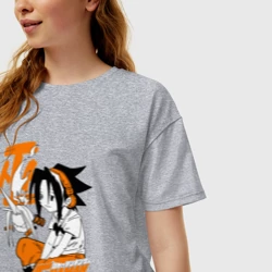 Женская футболка хлопок Oversize Шаман Кинг Shaman king Йо - фото 2