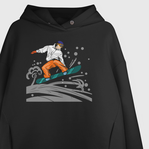Женское худи Oversize хлопок Сноубордист snowboard, цвет черный - фото 3